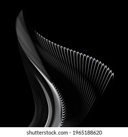 Vector pattern of abstract lines. Wave background with distortion. Optical illusion. Monochrome. On a black background