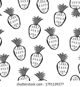 vector pattern with abstract pineapples in black and white. In minimalistic scandinavian trendy style. Perfect for child clothing, textile, cover, wallpaper and etc. Summer tropical vector background
