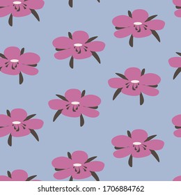 Vector pattern with abstract pink flower on blue background for web page, banner, postcard, wallpaper, textile.