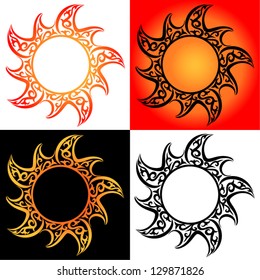 Vector pattern, abstract sun, fire. Tattoo.