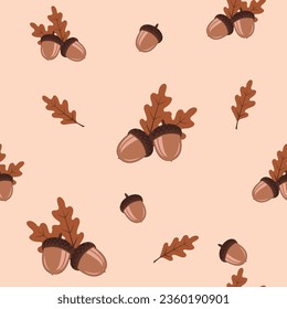 vector pattern with acorns and leaves for textile wallpaper
