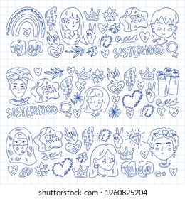 Vector pattern with afro american woman, asian girls.