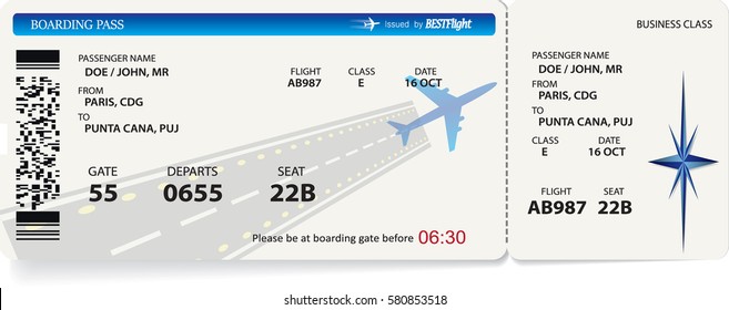 Vector pattern of airline boarding pass card ticket. Isolated on white