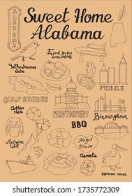 Patrón vectorial con los suspiros de Alabama e infografía de la vista