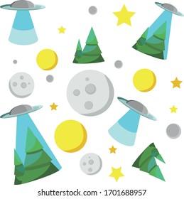 vector pattern with an alien and UFO