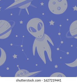 Vector pattern 
with aliens and UFO