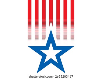 Vector pattern in American style. Blue star and red vertical stripes. Design element for covers, t-shirts, sportswear, advertising. Patriotic striped vector background. Flag. Freedom, Democracy