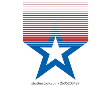 Vector pattern in American style. Blue star. Design element for covers, t-shirts, sportswear, advertising. Patriotic striped vector background. Flag, freedom, democracy