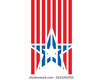 Vector pattern in American style. Blue star and red stripes. Design element for covers, t-shirts, sportswear, advertising. Patriotic striped vector background. Flag