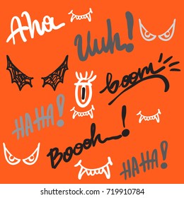 vector pattern with angry smile, bat, vampire teeth icon for Halloween in white,red and black colors. graphic hand drawn decorative illustration