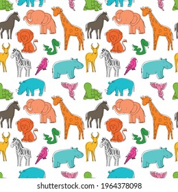 Vector pattern with animals of africa for printing on textiles. Bright pattern for baby fabrics.