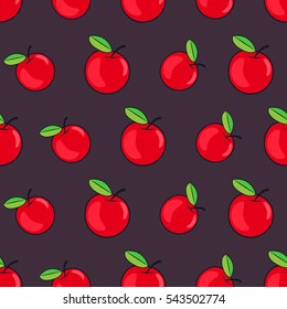 Vector pattern of apples in a flat style. Seamless illustration on the theme of healthy eating. Red apples wallpapers for your Projects summary.