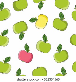 Vector pattern of apples in a flat style. Seamless illustration on the theme of healthy eating. Green apple wallpapers for your Projects summary