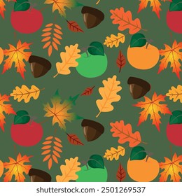 Vector pattern apples and nuts autumn harvest. Print for printing and textiles.