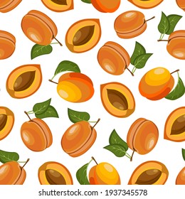 Vector pattern from apricots.Bright apricots in a seamless pattern on a white background.