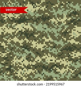 The vector pattern of army seamless camouflage; The pixel uniform texture; Editable illustration of print for military clothing