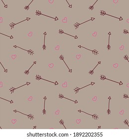 Vector pattern with arrows and hearts for valentine's day