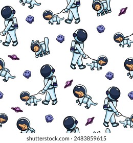 Vector pattern with astronaut dog,astronaut cat. Vector pattern,illustration,sticker for print,web,decor