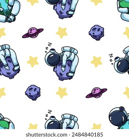 Vector pattern with astronaut, astronaut that sleeps on asteroid. Vector pattern,illustration,sticker for print,web,decor