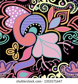 vector pattern of asymmetrical and floral ornament with stylized plants and dots. great for packaging design, textile, detail of invitation card and other prints