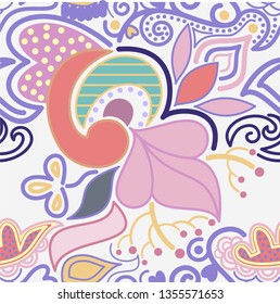 vector pattern of asymmetrical and floral ornament with stylized plants and dots. great for packaging design, textile, detail of invitation card and other prints