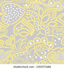 vector pattern of asymmetrical and floral ornament with stylized plants and dots. great for packaging design, textile, detail of invitation card and other prints
