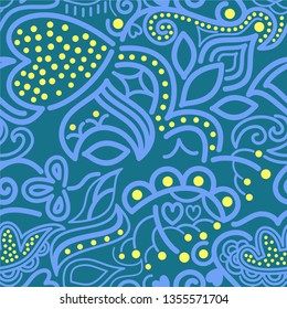 vector pattern of asymmetrical and floral ornament with stylized plants and dots. great for packaging design, textile, detail of invitation card and other prints