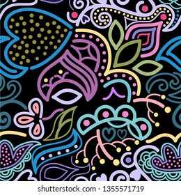 vector pattern of asymmetrical and floral ornament with stylized plants and dots. great for packaging design, textile, detail of invitation card and other prints