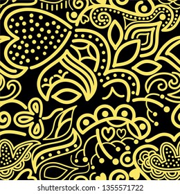 vector pattern of asymmetrical and floral ornament with stylized plants and dots. great for packaging design, textile, detail of invitation card and other prints