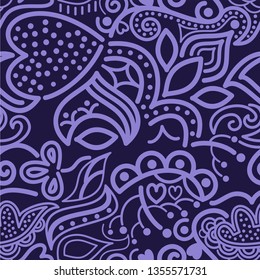 vector pattern of asymmetrical and floral ornament with stylized plants and dots. great for packaging design, textile, detail of invitation card and other prints