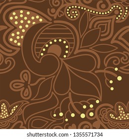 vector pattern of asymmetrical and floral ornament with stylized plants and dots. great for packaging design, textile, detail of invitation card and other prints