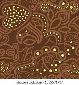 vector pattern of asymmetrical and floral ornament with stylized plants and dots. great for packaging design, textile, detail of invitation card and other prints