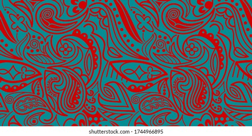 vector pattern of asymmetrical and floral ornament with stylized plants and dots.  