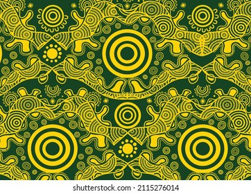 Vector pattern with australian aboriginal style green and yellow