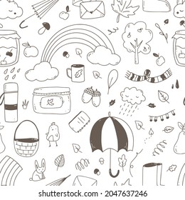 Vector pattern with autumn elements in the doodle style.