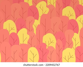 Vector pattern with autumn forest. Stylized colorful trees. Backdrop with abstract elements of plants. Creative template