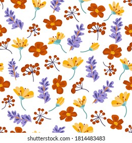 vector pattern with autumn leaves and flowers. background from bright autumn elements. seamless ornament of berries and falling leaves