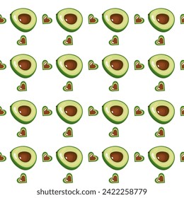 vector pattern with avacado and tomato, geometry, hearts, cute