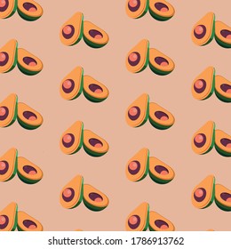 vector pattern with avocado in section on light pink background