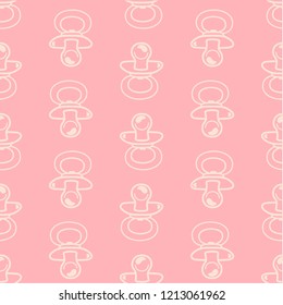 vector pattern of baby nipple soothers, vector themed background for newborn babies and their parents in pink colors