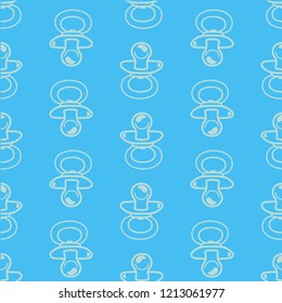 vector pattern of baby nipple soothers, vector themed background for newborn babies and their parents in in blue tones