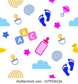 Vector pattern of baby objects. Texture for childrens clothes.