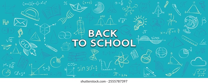 Vector pattern back to school with education doodle icon symbols on black chalkboard. frame back to school. Doodle of foreign language education course for home online training study. EPS10.