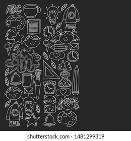 Vector pattern with back to school icons for posters, banners, covers.