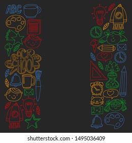 Vector pattern with back to school icons for posters, banners, covers.