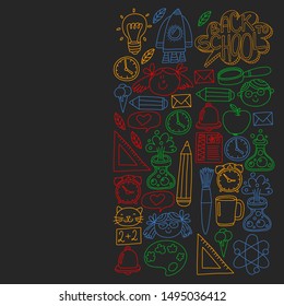 Vector pattern with back to school icons for posters, banners, covers.