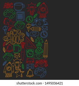 Vector pattern with back to school icons for posters, banners, covers.