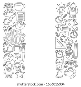 Vector pattern with back to school icons for posters, banners, covers. Kids, children education.