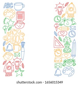 Vector pattern with back to school icons for posters, banners, covers.
