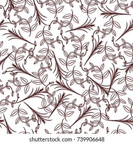 Vector pattern background branches with brown leaves on white background.